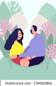 ilustración vectorial, amor entre un hombre y una mujer sentados en un claro