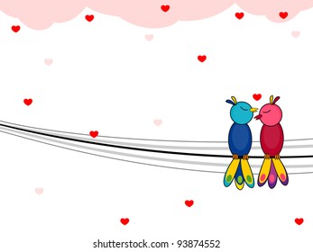 Vector illustration of a love bird sitting on a wire background for Valentines Day