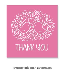 Vector illustration with love birds isolated on white background. Concept in doodle hand drawn style.  It can be used for poster, thank you cards, postcard, t-shirt print.