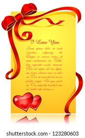 vector illustration of love card with ribbon for Valentine's Day