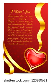 vector illustration of love card with ribbon for Valentine's Day