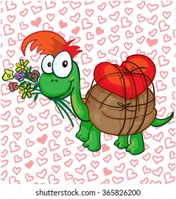 Vector illustration of a in love cartoon turtle