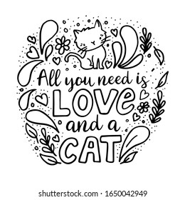 Vector illustration Love Cat isolated on white background. Concept in doodle hand drawn style. It can be used for poster, postcard, t-shirt print, flyer and other design.