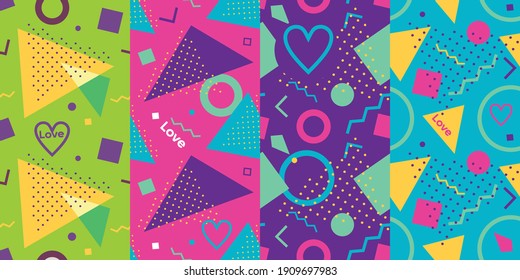 Vector illustration Love Colorful vibrant Background with memphis style