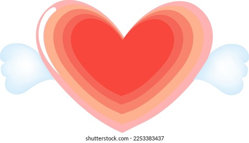 Vector illustration of love and compassion. Heart with angel wings isolated on white background. Valentine's day, a symbol of a romantic holiday. Charity, charity, social assistance design element