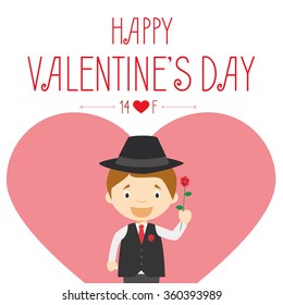 Vector illustration of love concept and Valentines day with typography, text in english, cartoon character and hearts.