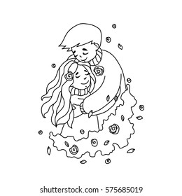 vector illustration love the contours for coloring. vector illustration of a couple in love. vector illustration with love valentine's day valentines day. happy valentine's day. i hug you. i miss you.