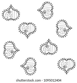 Vector illustration. Love design with different elements. Seamless Interesting typography. Valentines day background on white, black and gray colors.