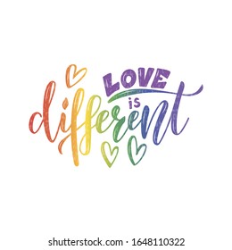 La ilustración vectorial del amor es diferente de las letras para banner, afiche, logo, publicidad, diseño de postales. El texto escrito a mano para la plantilla web o la impresión se puede utilizar para la decoración del día de San Valentín