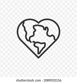 Vector illustration of love the earth icon in dark color and transparent background(png).