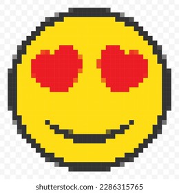 Vector illustration of love eyes emoticons in a pixel art 8 bit video game style. Simple design on transparent background (PNG).