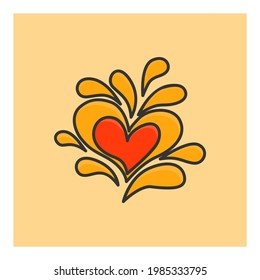 vector illustration love fluid ornament object with black and pink and yellow lines