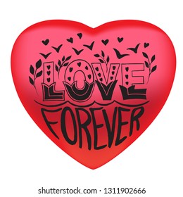 Vector illustration of the love frase. Hand drawn paint texture. Lettering love on the heart