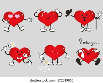 Vector illustration of a love heart. The heart of a declaration of love. Heart suffers from love. Broken heart. Poor heart. The heart is crying. Unrequited love. Flirtatious love. Happy love.