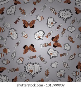 Vector illustration. Love and Holiday theme. Seamless pattern with realistic beautiful neutral, white and brown heart. Happy Valentines day.