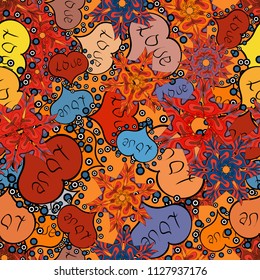 Vector illustration. Love and Holiday theme. Seamless pattern with realistic beautiful orange, red and black heart. Happy Valentines day.