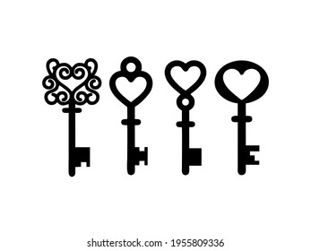 A vector Illustration of Love key glyph icon love and lock heart key sign Vector Image