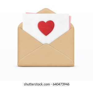 Vector illustration of love letter concept with open envelope and white paper with big red heart