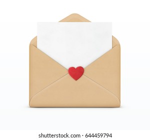 Vector illustration of love letter concept with open envelope and little red heart on it 