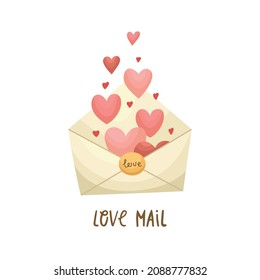 Vector illustration of a love letter. An envelope with a Valentine's Day decoration. Flat style