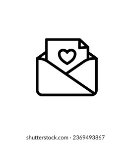 Vector illustration of a love letter in envelope. Minimal icon in line style valentines day celebration.  Simple design for party