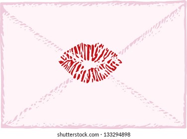 Vector illustration of a love letter sealed with a kiss