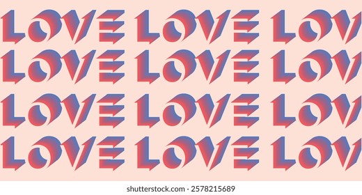 Vector illustration. Love, letters, word. Retro style. Banner, background, postcard, cover. Horizontal banner.