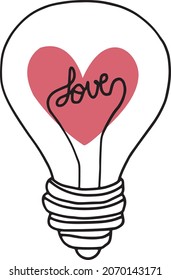 Vector illustration of Love light bulb, love lights, cutting files and designs for clothes, t-shirts, glasses, caps, mugs, vinyl and others