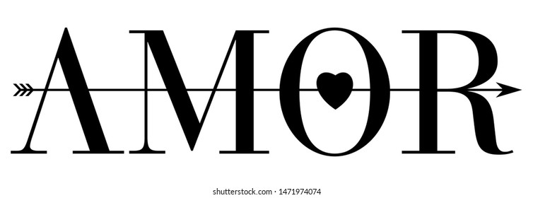Vector illustration. Love logo with text in spanish, arrow and heart shape.