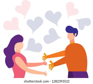 Vector illustration In love man giving bunch of flower to woman in Valentine's day. Valentine concept.