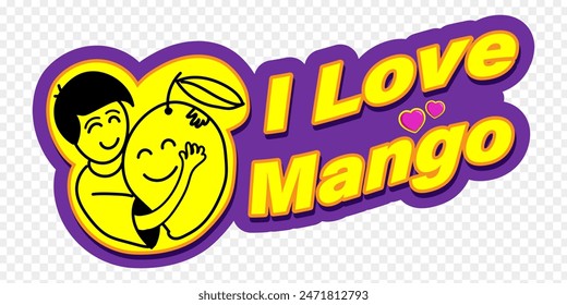Ilustración vectorial de etiqueta engomada de I Love Mango sobre fondo transparente