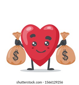 vector illustration of love mascot, brings money bags on white background