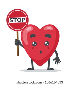 vector illustration of love mascot, holding stop sign on white background