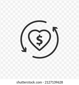 Vector illustration of love money cycle icon in dark color and transparent background(png).