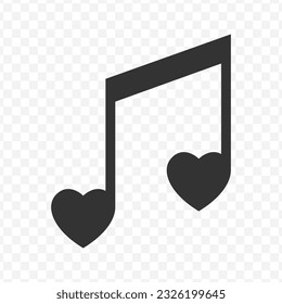 Vector illustration of love music icon in dark color and transparent background(PNG).