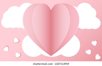 Vector illustration Love. Paper elements in shape of heart flying background. Vector symbols of love for card Valentine's day , birthday greeting card design.