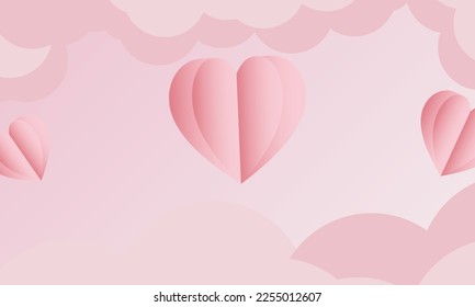 Vector illustration Love. Paper elements in shape of heart flying background. Vector symbols of love for card Valentine's day , birthday greeting card design.