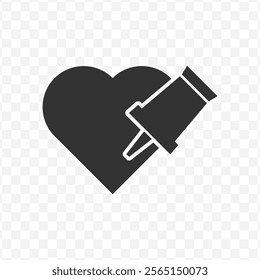 Vector illustration of love pin icon in dark color and transparent background(PNG).