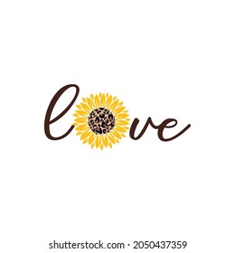 Vector illustration love porch sign with sunflower isolated on white background. Happy family inspirational, motivational quote. Typography Sweet Home banner with sun flower and heart.