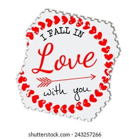 Vector Illustration of Love Postage Emblem Stamp Element Design, Website, Background, Letter, Banner. Label Logo Valentine Day Template for Lovers Romantic Send