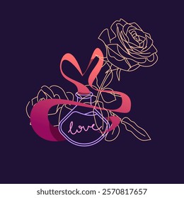 Vector illustration of love potion and magical elements with flowers, gemstones, and mystical themes. Perfect for clipart or mystical witchcraft designs.