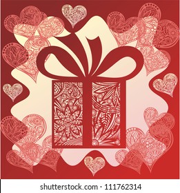 Vector illustration of love present hearts pattern background