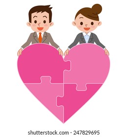vector illustration of a love puzzle featuring a couple in a heart shape puzzle.