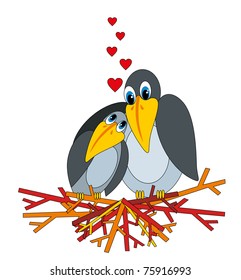 vector illustration: love raven and nest