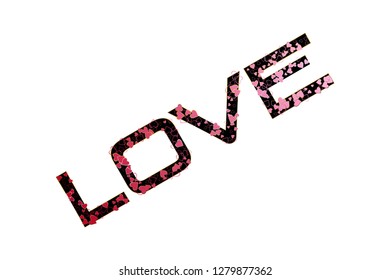 Vector illustration of Love. Red and pink hearts on a black and white background