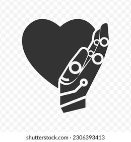 Vector illustration of love robots icon in dark color and transparent background(png).