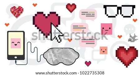 vector illustration of love romance and technology such as chat bot or virtual reality mask