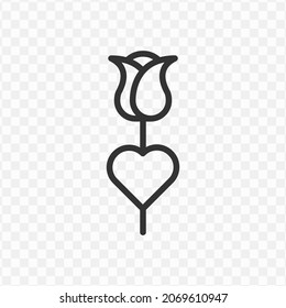 Vector illustration of love rose icon in dark color and transparent background(png).