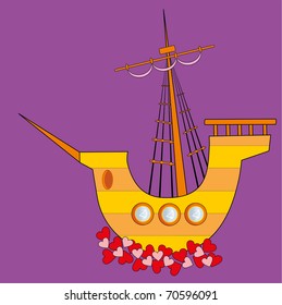 Vector illustration. Love sailing vessel