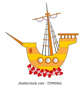 Vector illustration. Love sailing vessel